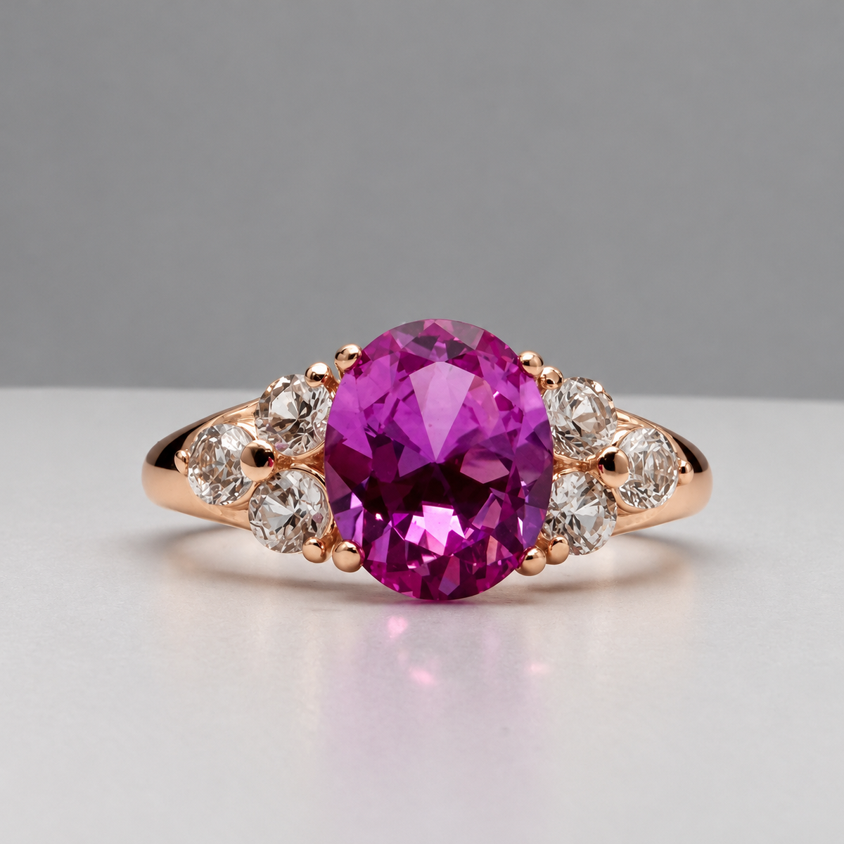 3.78ctw Oval Pink Sapphire & White Sapphire Floral Cluster Ring