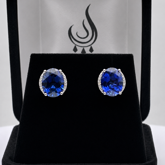 Gorgeous 4ctw Diamond and Sapphire Earrings in 10k White Gold