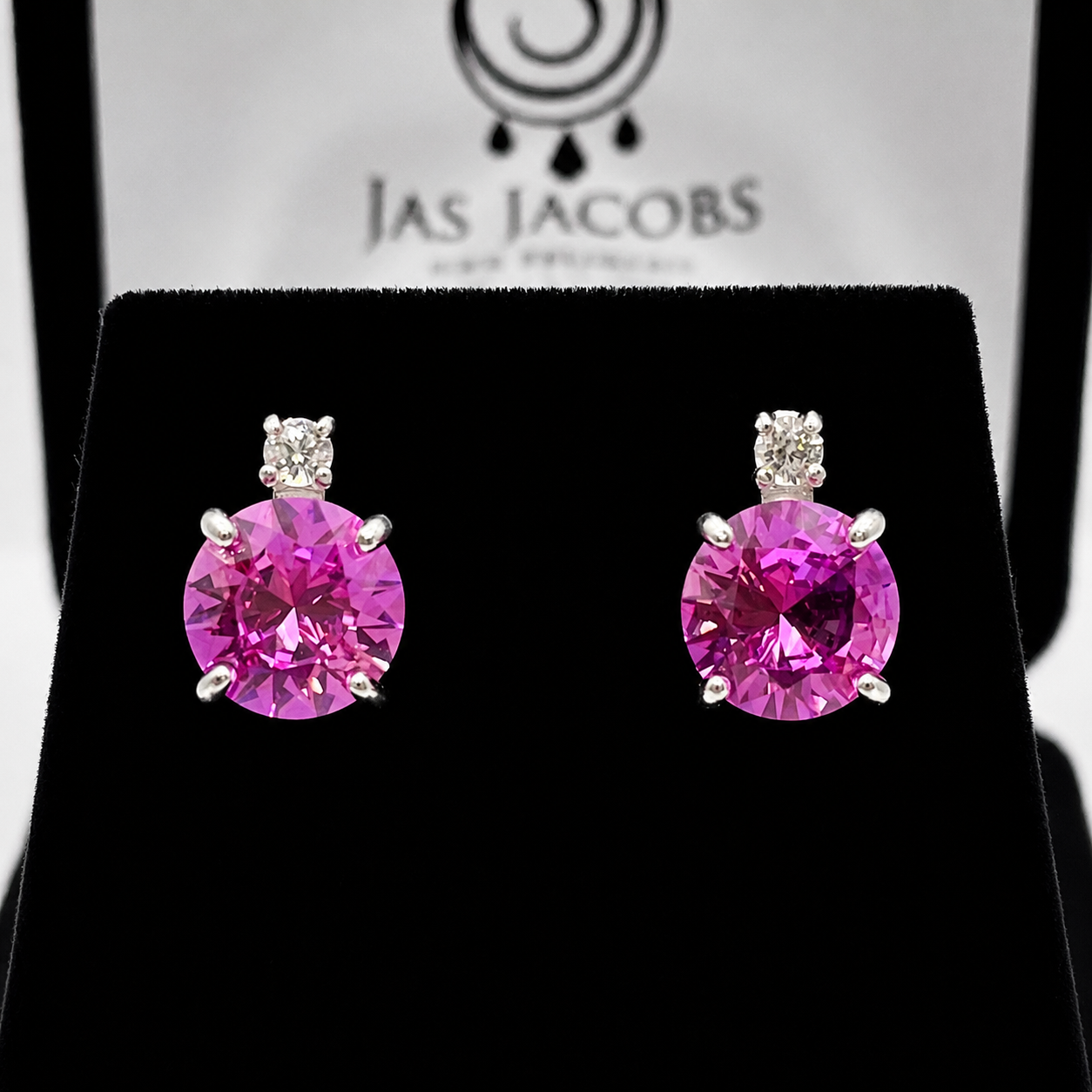4ctw Brilliant Cut Pink Sapphire Earrings with White Sapphire Accents