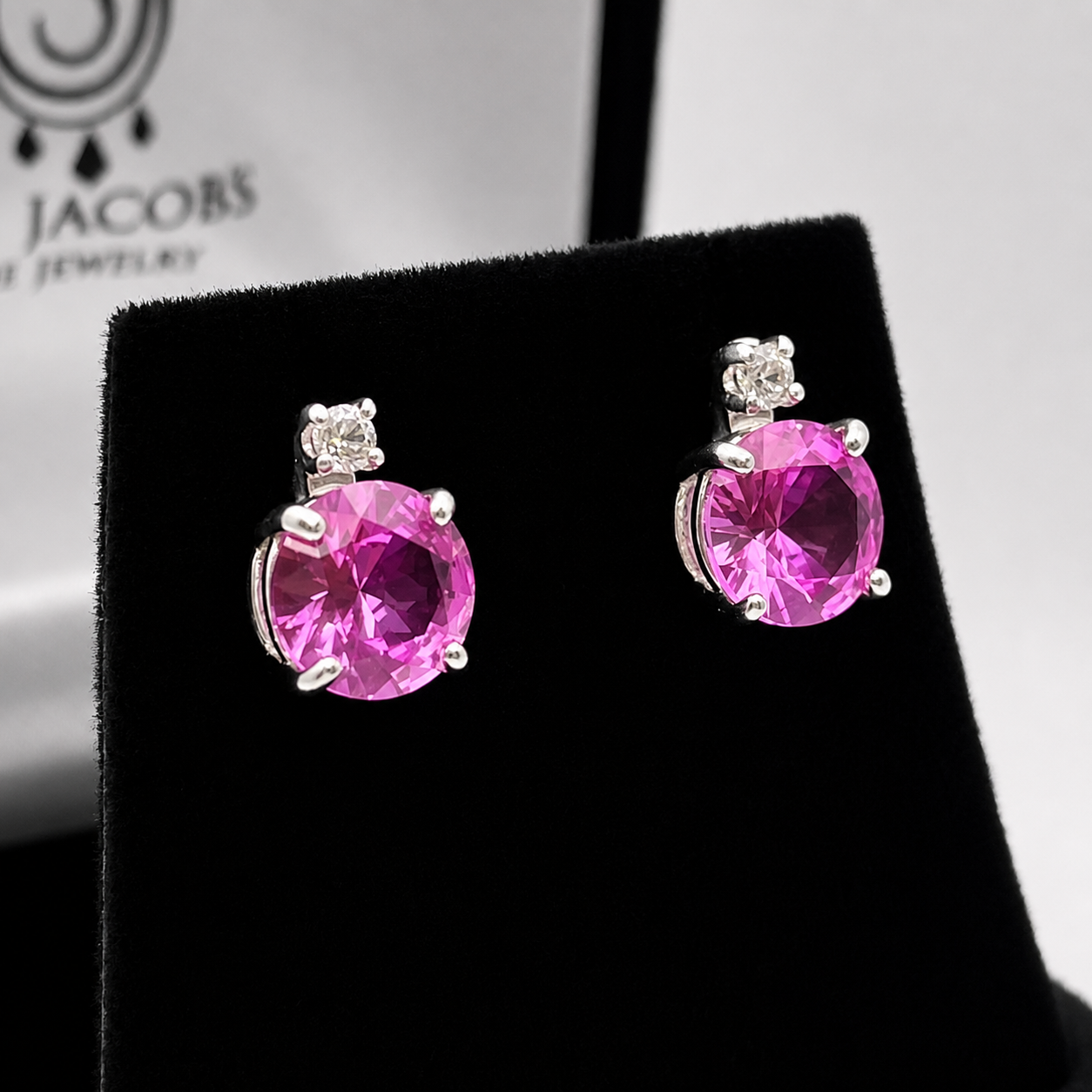 4ctw Brilliant Cut Pink Sapphire Earrings with White Sapphire Accents
