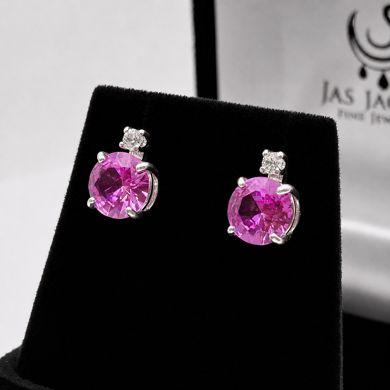 4ctw Brilliant Cut Pink Sapphire Earrings with White Sapphire Accents