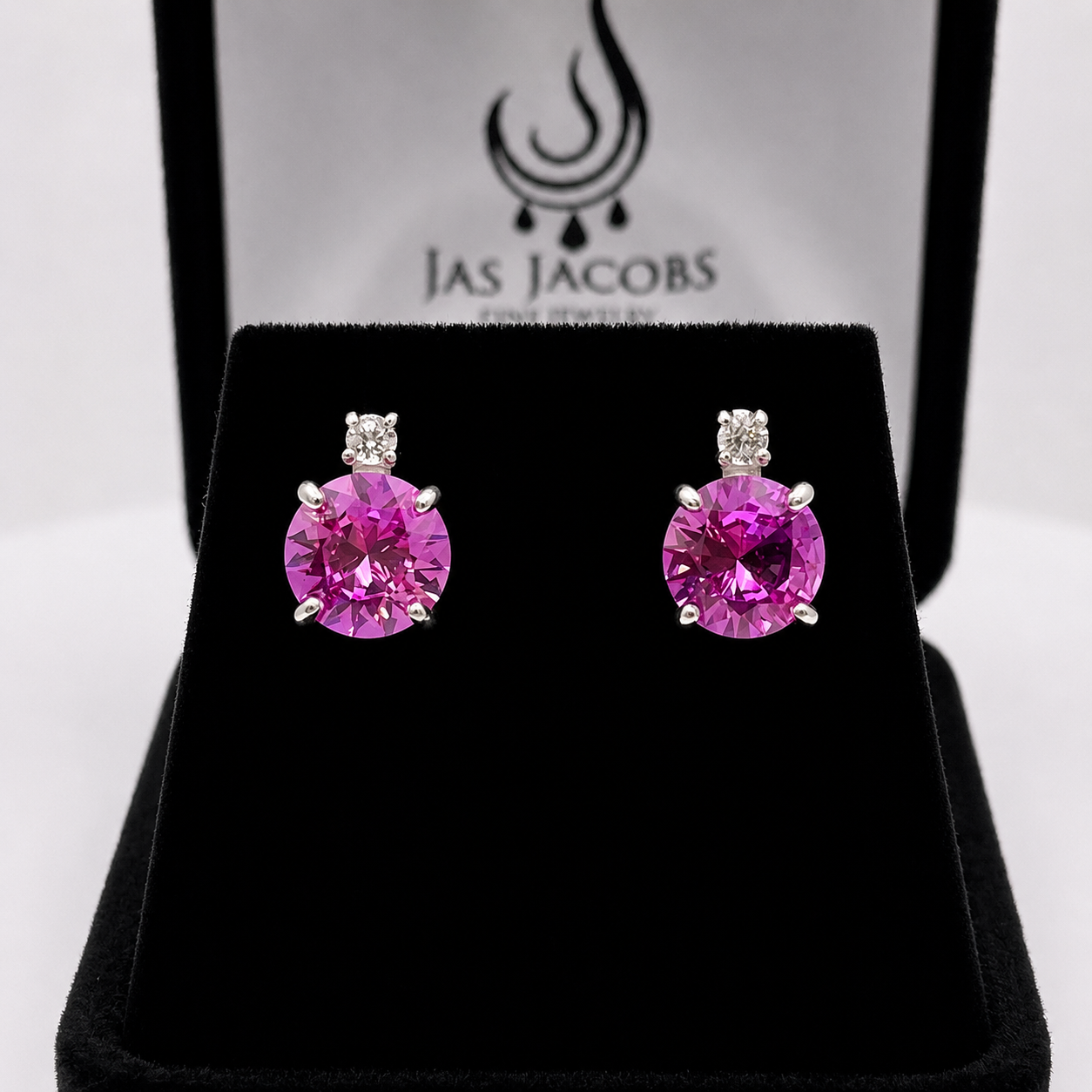 4ctw Brilliant Cut Pink Sapphire Earrings with White Sapphire Accents