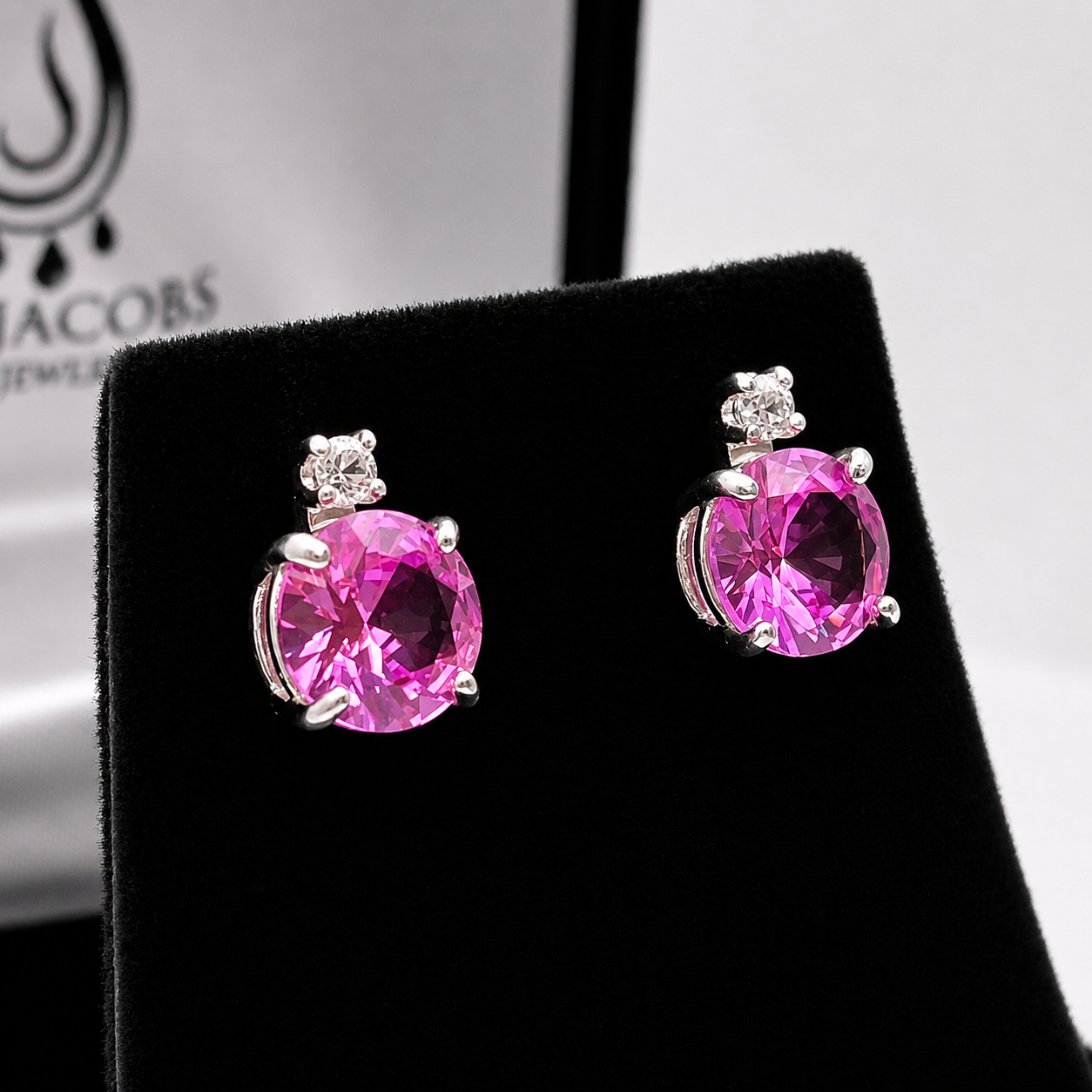 4ctw Brilliant Cut Pink Sapphire Earrings with White Sapphire Accents