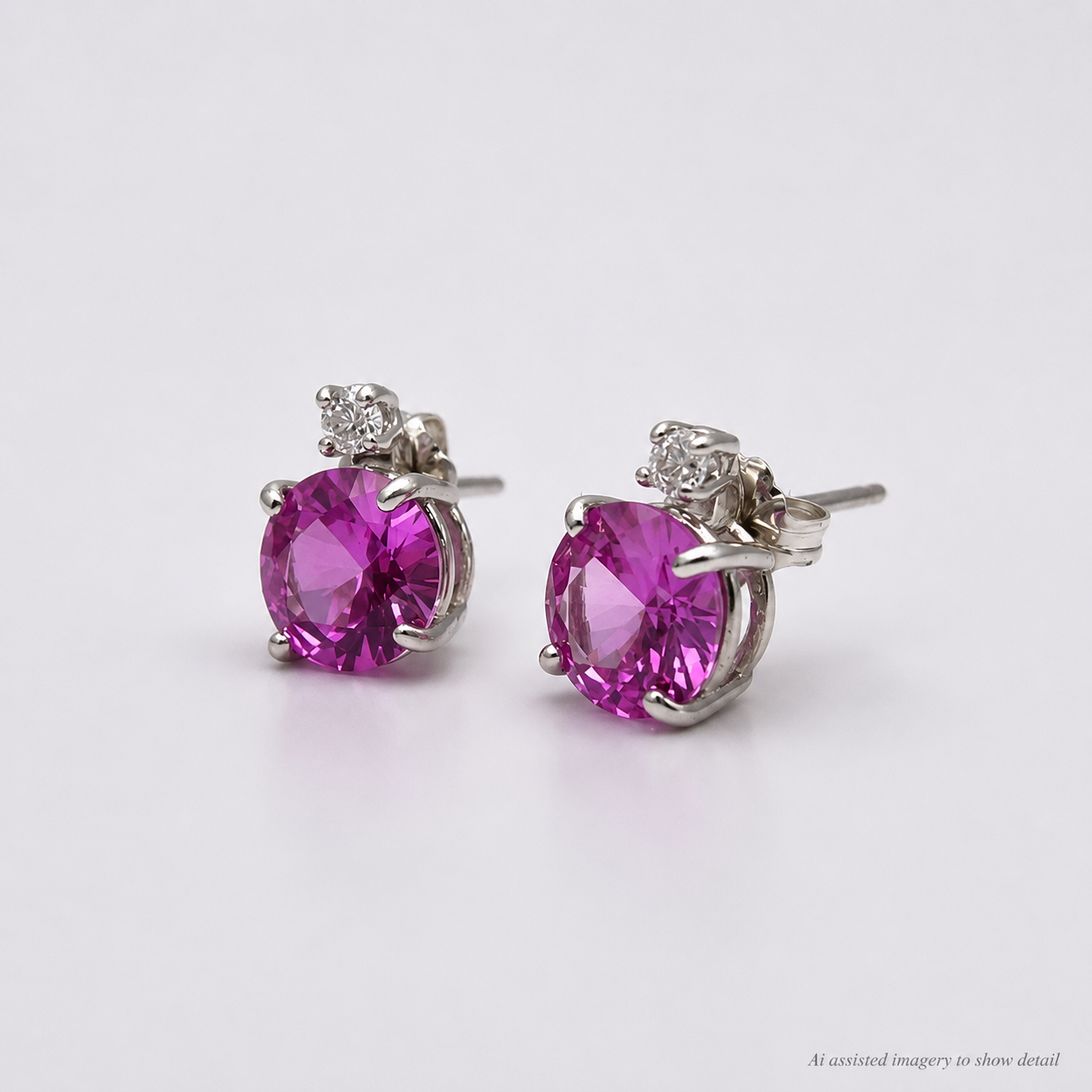 4ctw Brilliant Cut Pink Sapphire Earrings with White Sapphire Accents