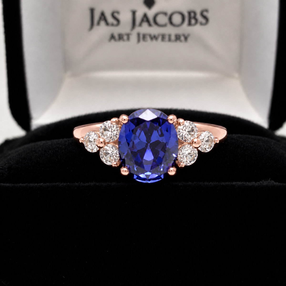 4ctw Oval Tanzanite & White Sapphire Gold Ring