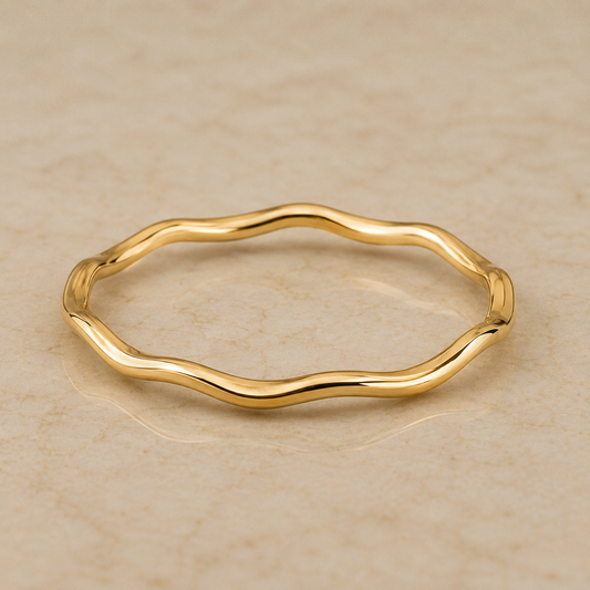 14K Yellow Gold Filled Wavy Stackable Ring | Dainty Organic Wave Band for Women