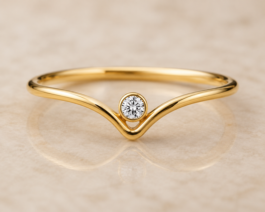 14K Yellow Gold Filled Chevron Ring with Cubic Zirconia | Minimalist V Stackable Ring for Women