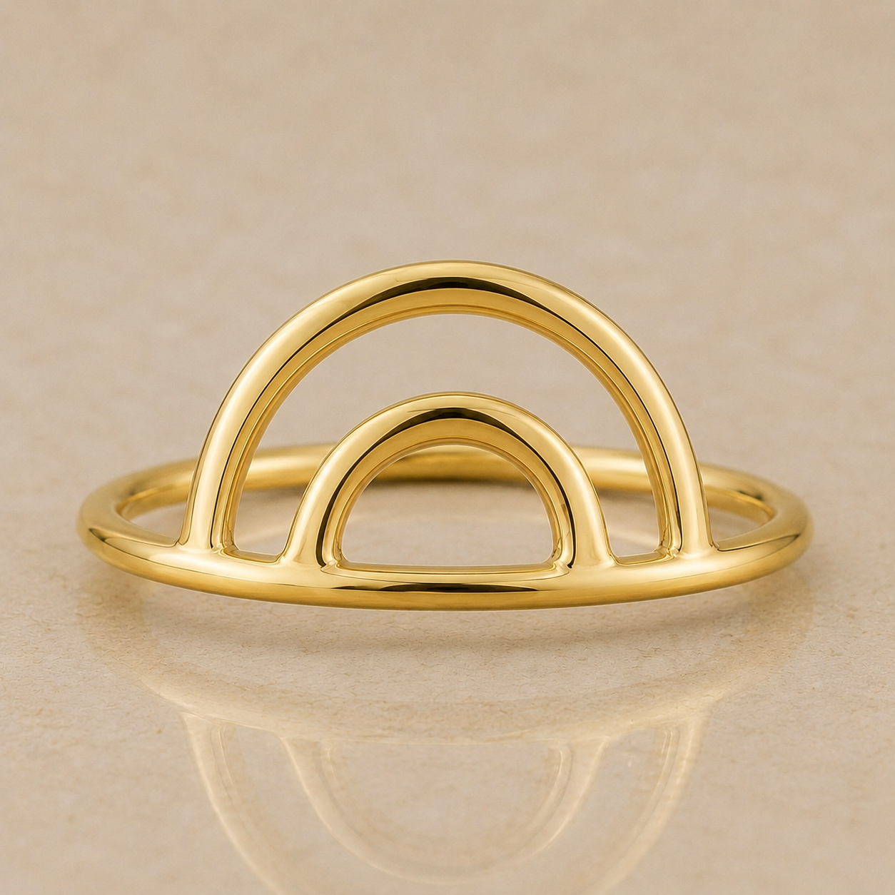 14K Yellow Gold Filled Double Moon Ring | Minimalist Open Arch Stackable Ring