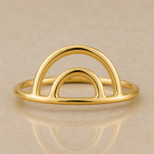 14K Yellow Gold Filled Double Moon Ring | Minimalist Open Arch Stackable Ring