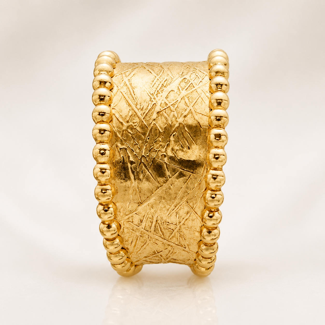 Yellow Gold Filled Textured Beaded Cigar Ring | Wide Tapered Water Resistant Statement Ring | Handmade Stackable Ring