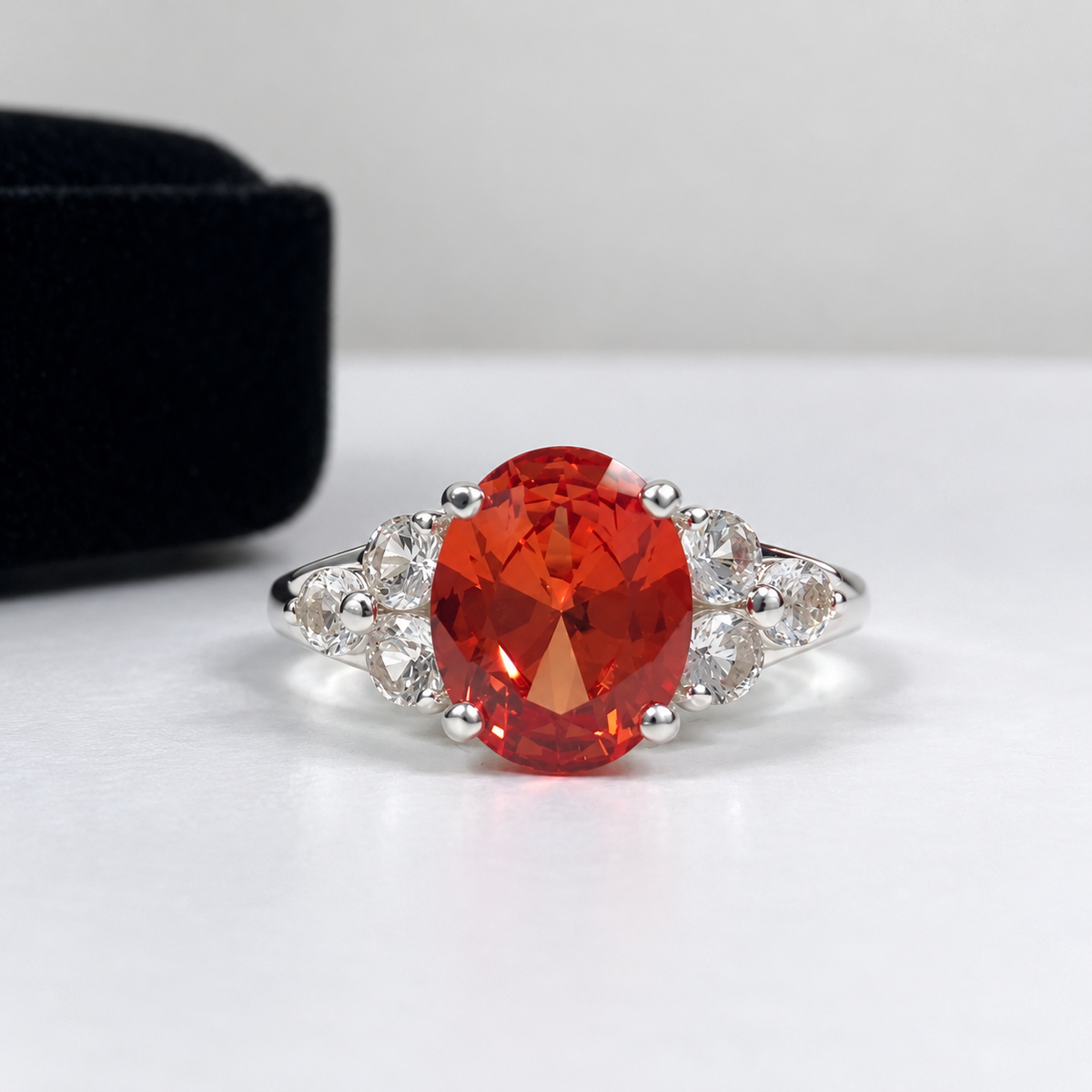 3.6ctw Oval Cut Padparadscha Sapphire & White Sapphire Ring