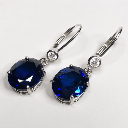 12 CTW Oval Cut Blue Sapphire Earrings