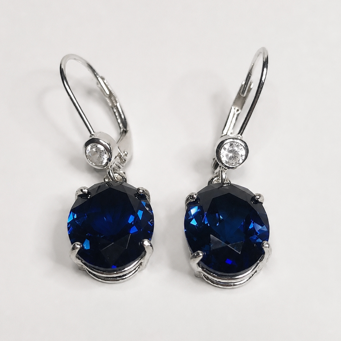 12 CTW Oval Cut Blue Sapphire Earrings
