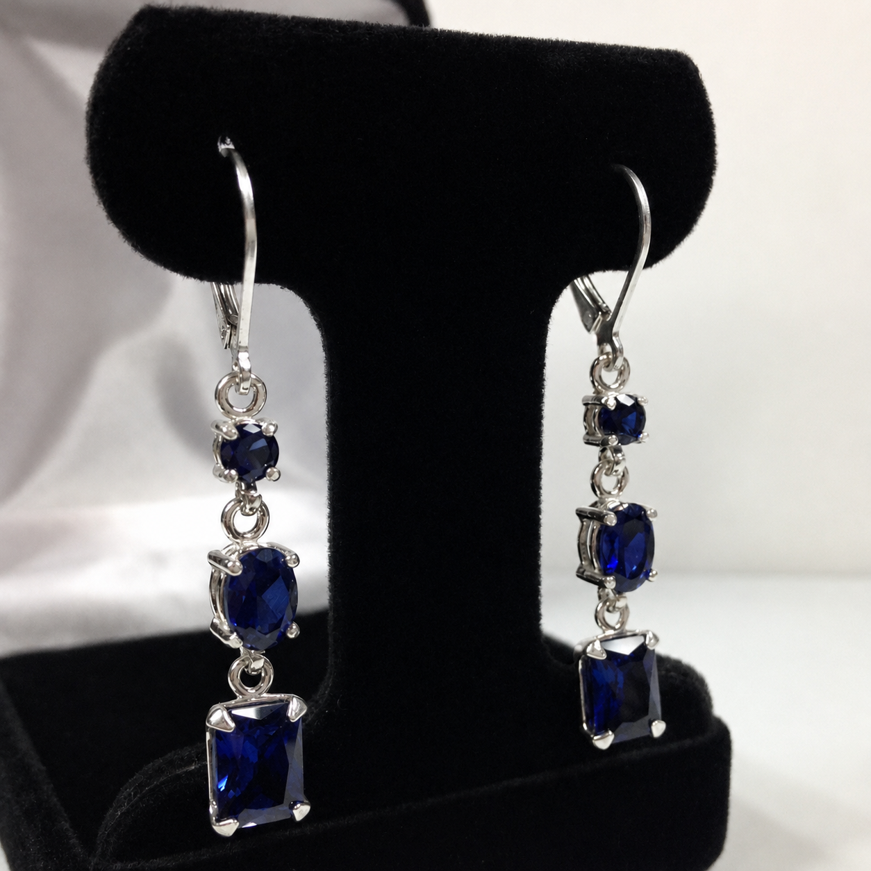 5 CTW Multi Cut Blue Sapphire Drop Earrings