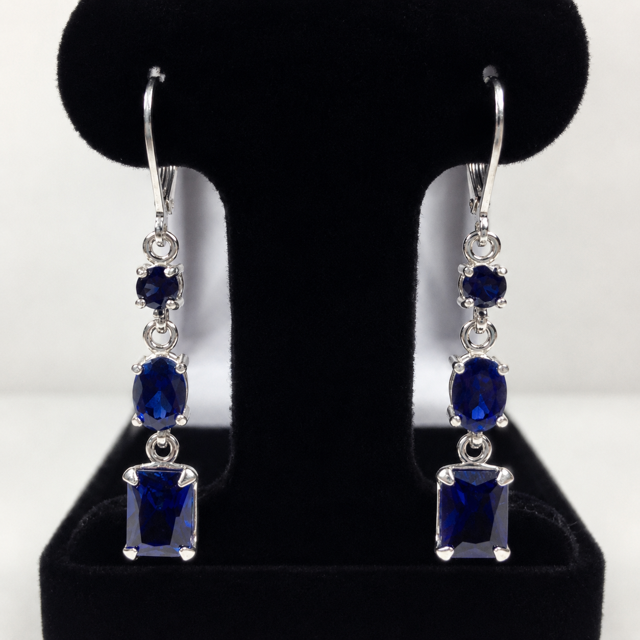 5 CTW Multi Cut Blue Sapphire Drop Earrings