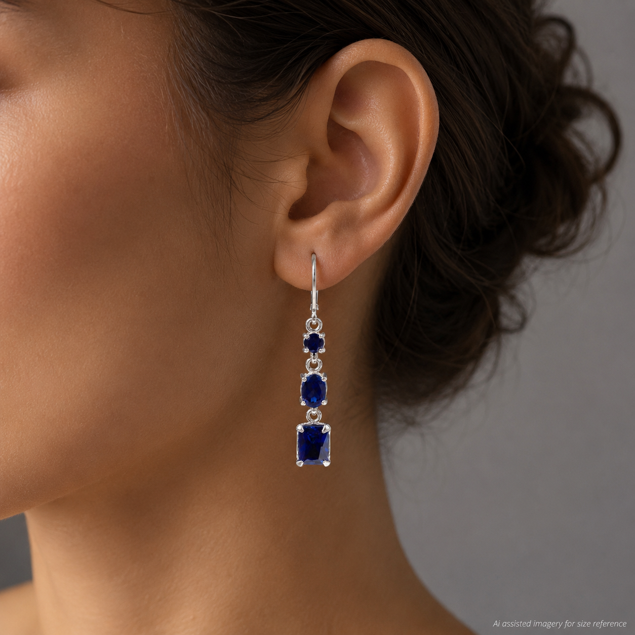5 CTW Multi Cut Blue Sapphire Drop Earrings