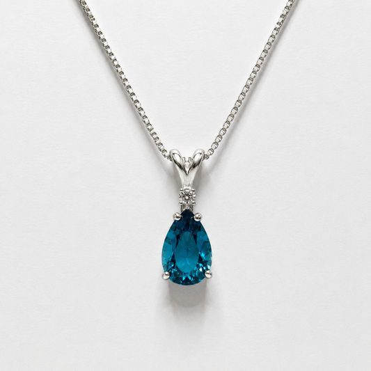 2ct Pear Cut London Blue Spinel Pendant Necklace | White Topaz Accent