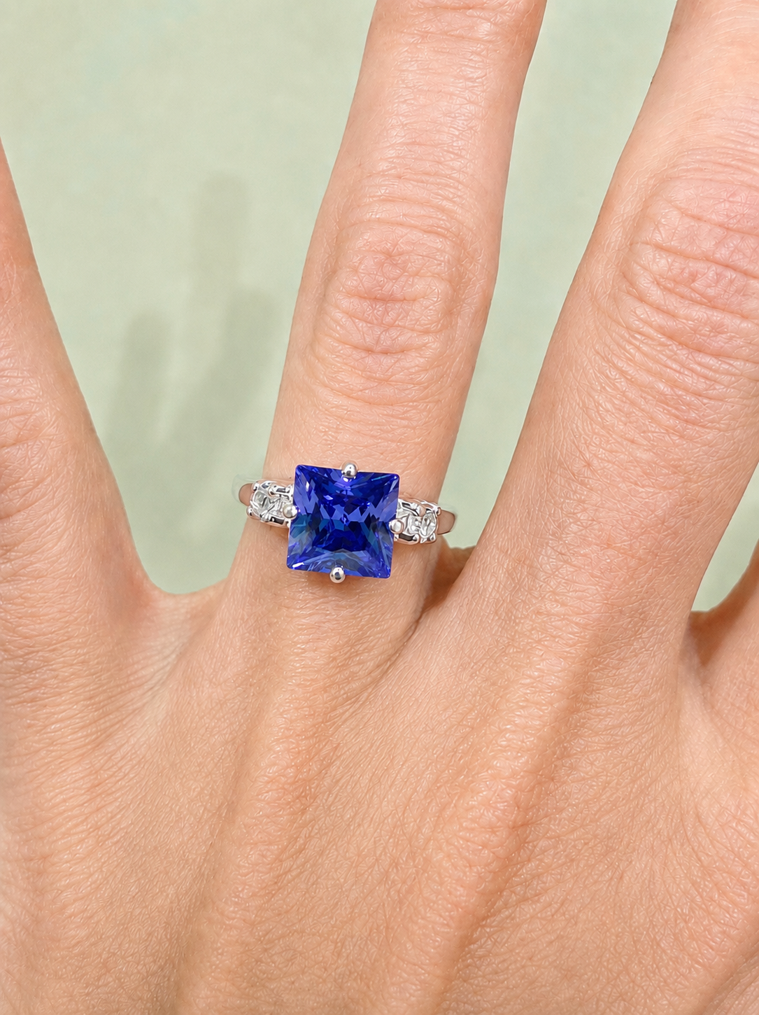 Princess Cut Simulated Tanzanite & White Sapphire Art Deco Ring