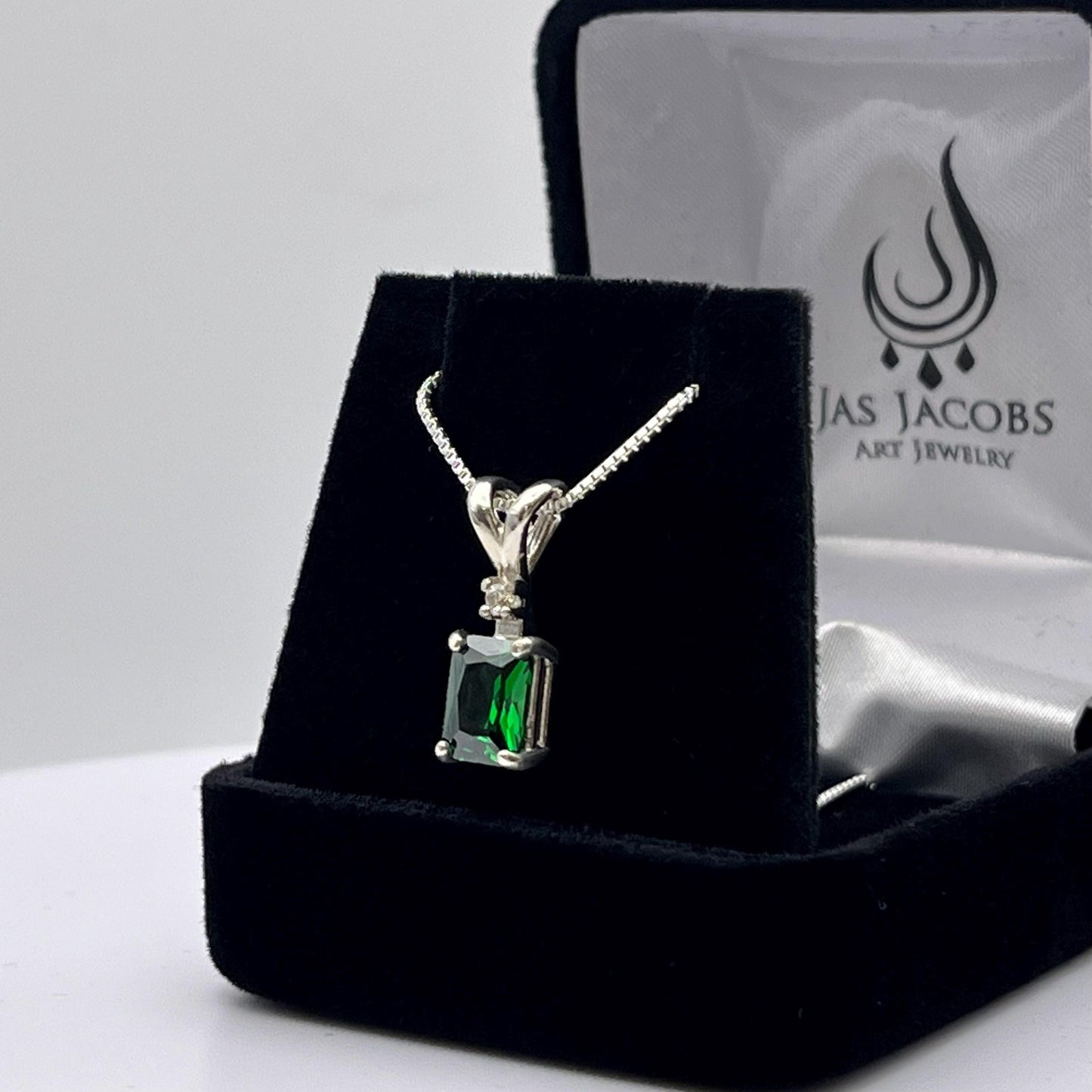Beautiful 1.5ct Emerald & White Sapphire Sterling Silver Pendant Necklace Jewelry Gifts Trending Jewelry Green Emerald Cut Emerald Necklace