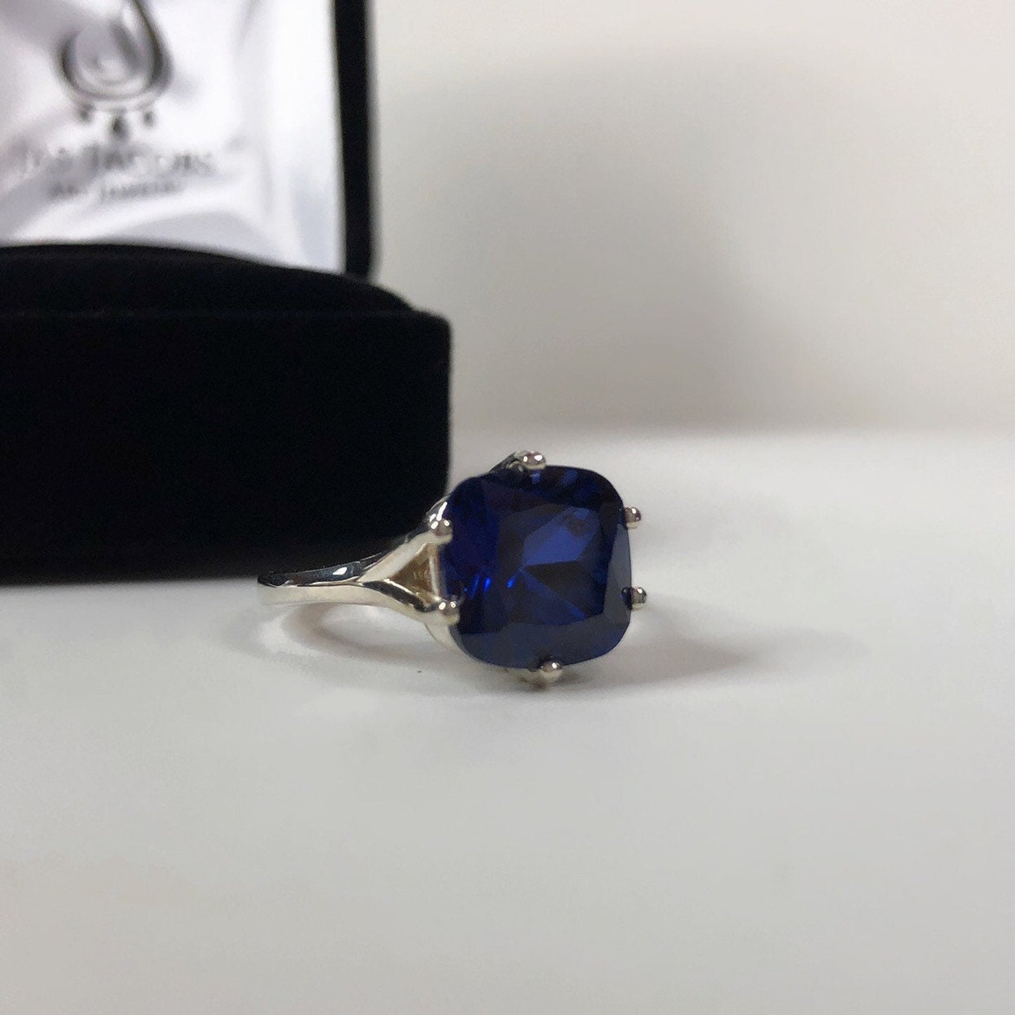 Gorgeous 5ct Cushion Cut Sapphire Ring in Sterling Silver