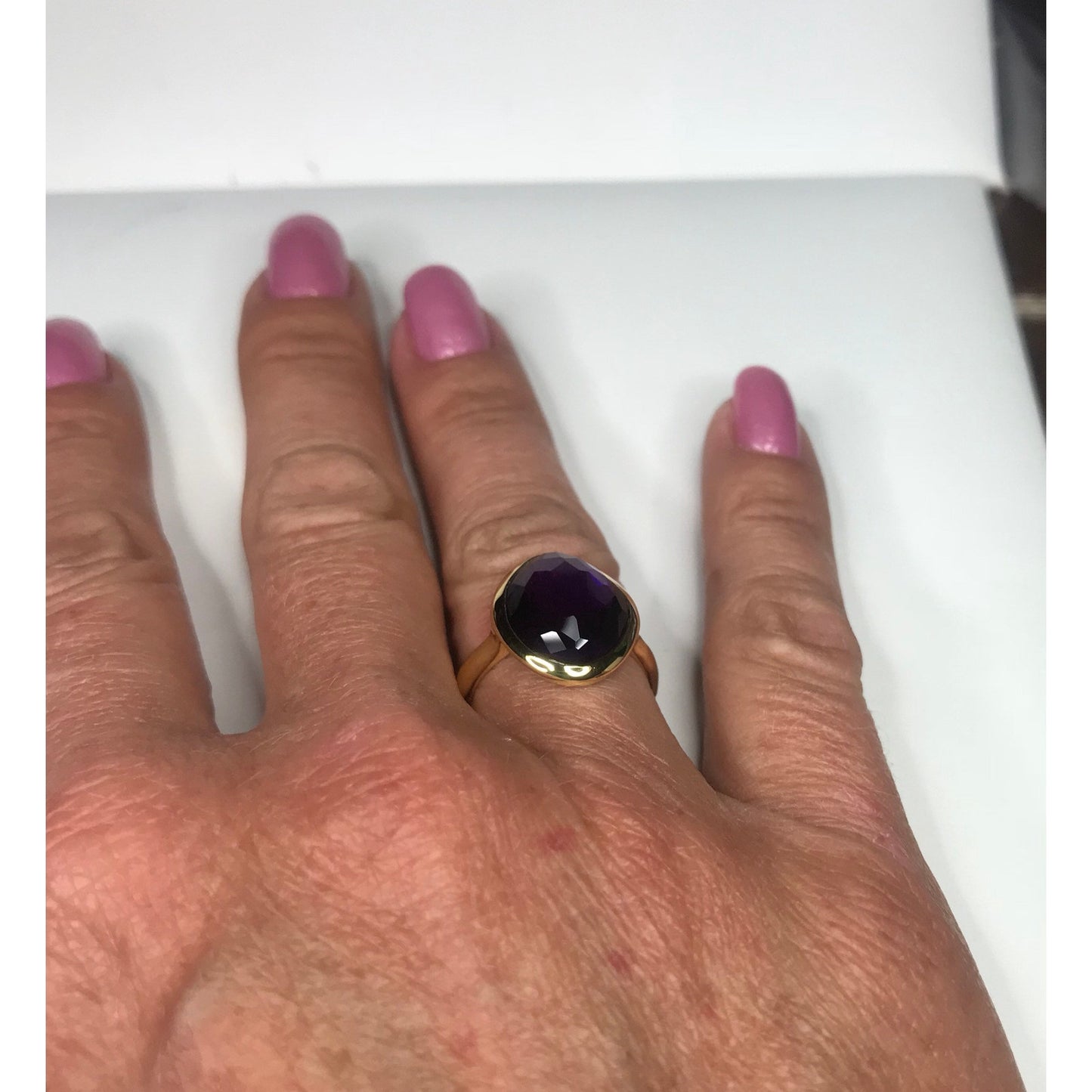 Gorgeous 5ct Genuine Amethyst Ring 18k Gold Vermeil Abstract Cut Amethyst Ring