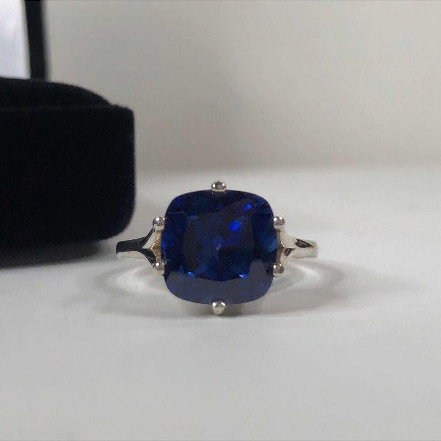 Gorgeous 5ct Cushion Cut Sapphire Ring in Sterling Silver