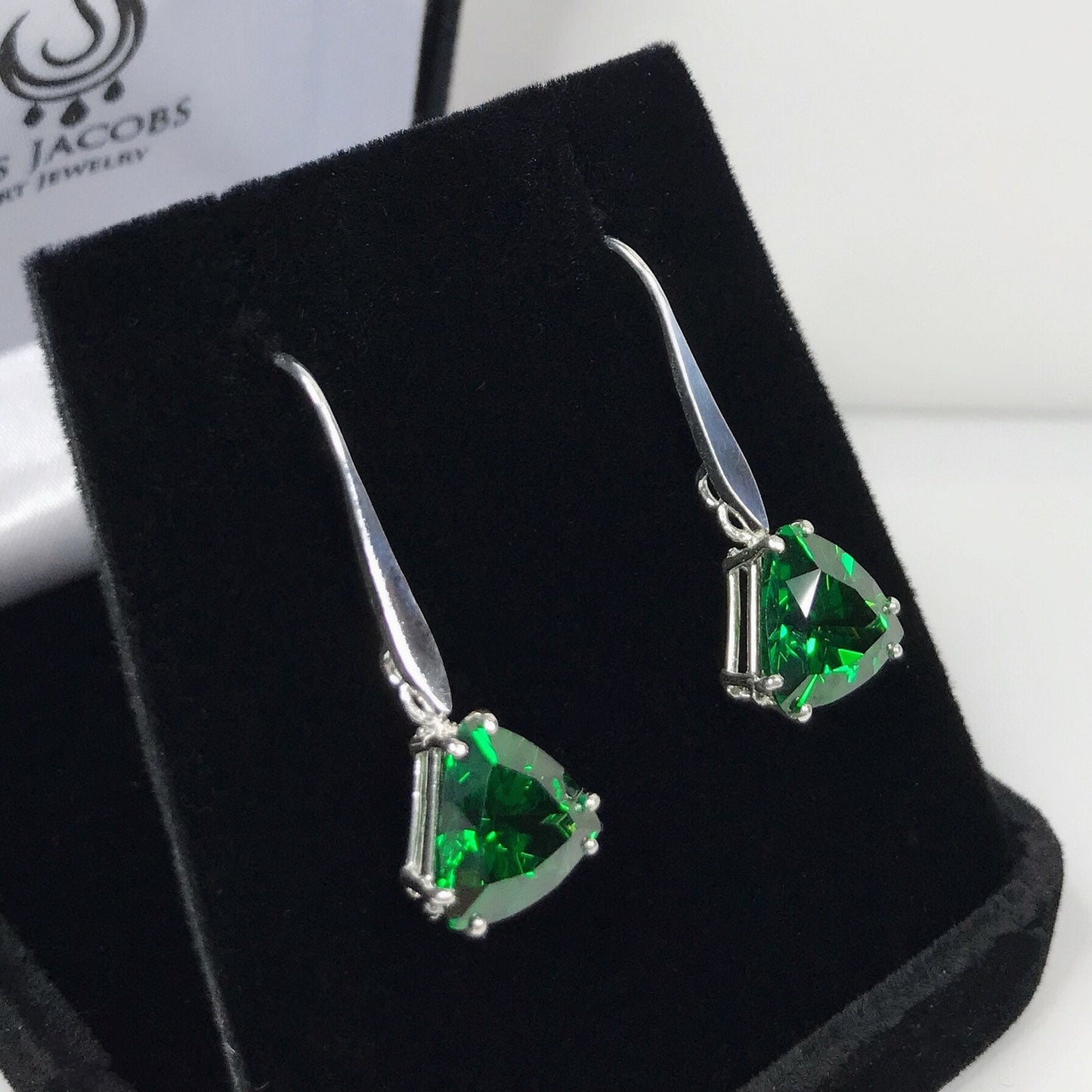 Beautiful 6ctw Trillion Cut Emerald Earrings in Sterling Silver