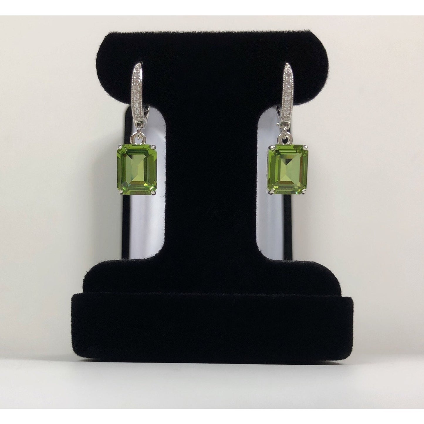 Beautiful 7.3ctw Emerald Cut Peridot Earrings with White Sapphire Accents in Sterling Silver