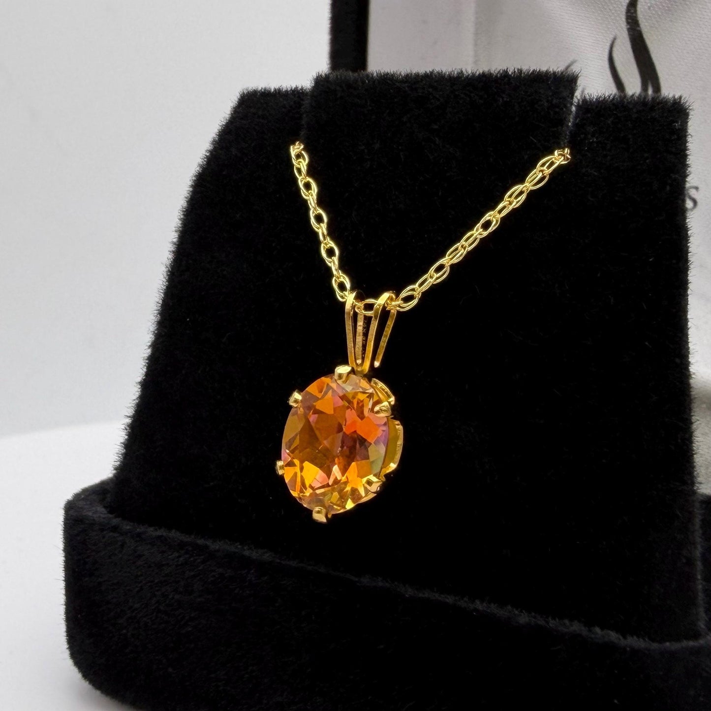 2ct Oval Sunset Topaz Necklace in 14k Yellow Gold Filled