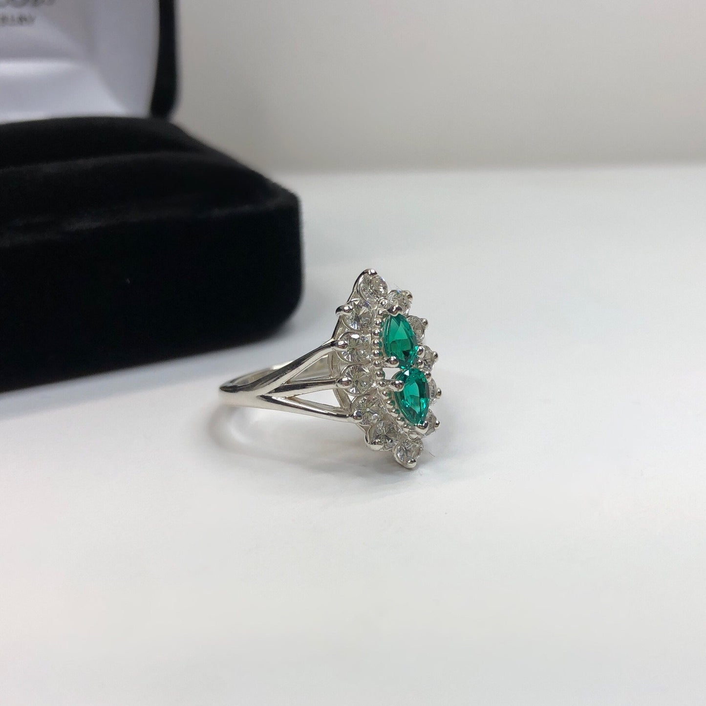 Gorgeous Antique Style 1.4ctw Emerald & White Sapphire Cluster Ring