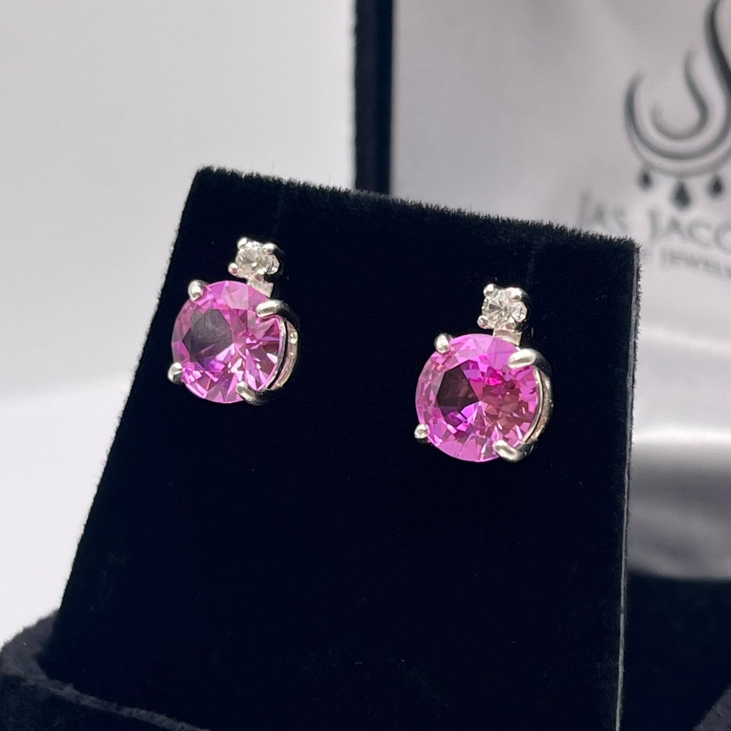 4ctw Brilliant Cut Pink Sapphire Earrings Stud with accents Jewelry Gift September Birthstone