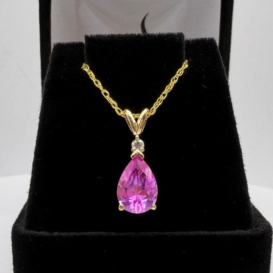 2.2CT Pear Cut Pink Sapphire Pendant Necklace | Natural Diamond Accent