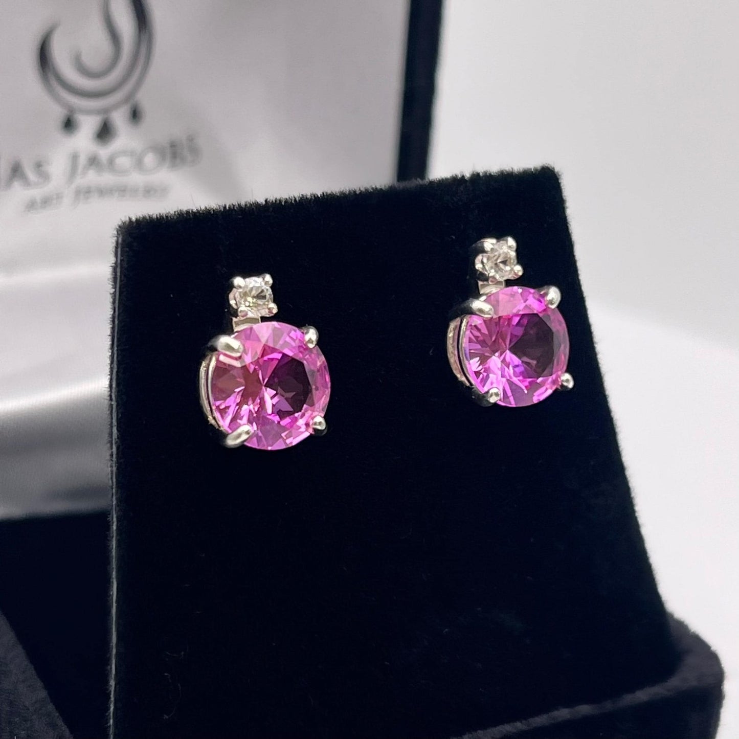 4ctw Brilliant Cut Pink Sapphire Earrings Stud with accents Jewelry Gift September Birthstone