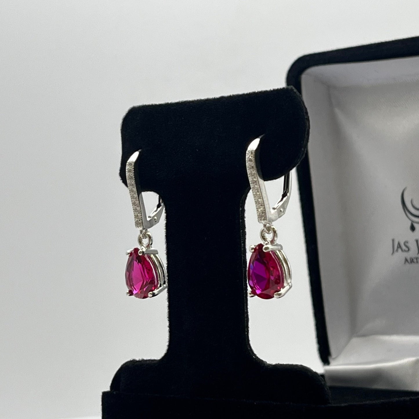 Beautiful 5ctw Pear Cut Ruby Earrings in Sterling Silver Teardrop Ruby Earrings