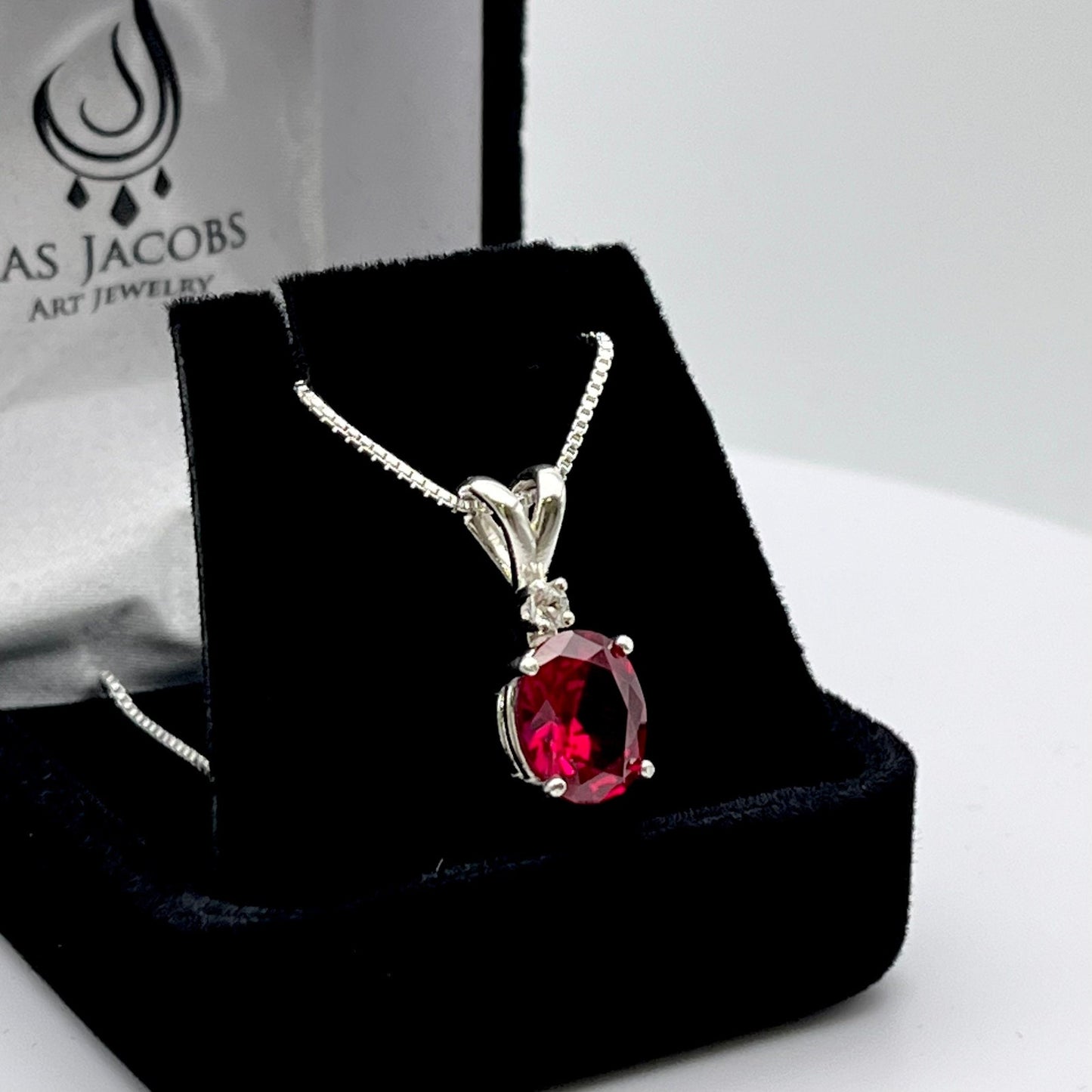 Beautiful 3ct Ruby Necklace Sterling Silver Pendant Necklace with White Sapphire Jewelry Trends Ruby Valentine Gift wife