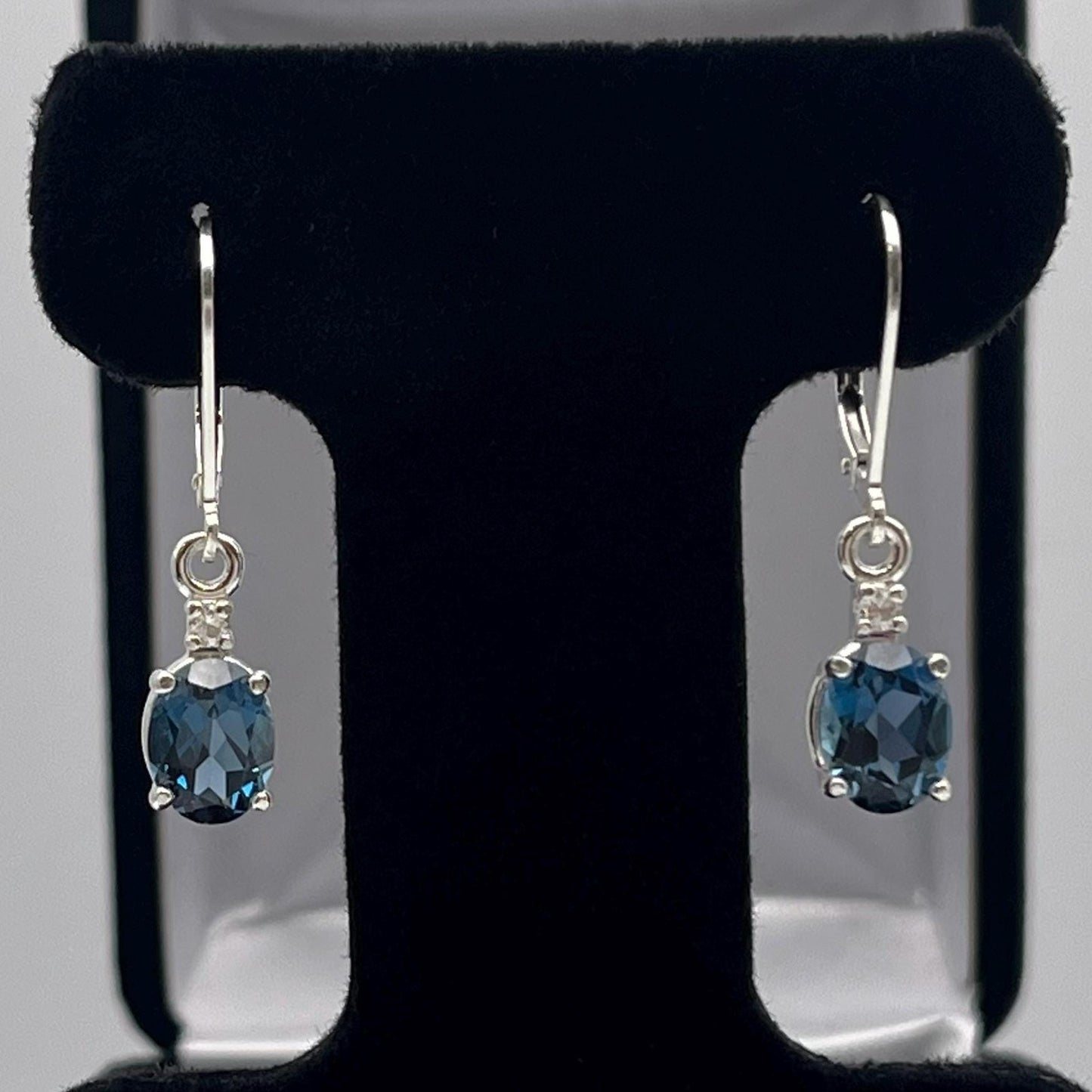Beautiful 3.4ctw London Blue Topaz Earrings White Sapphire Leverback Earrings Trending Jewelry Gift December Birth