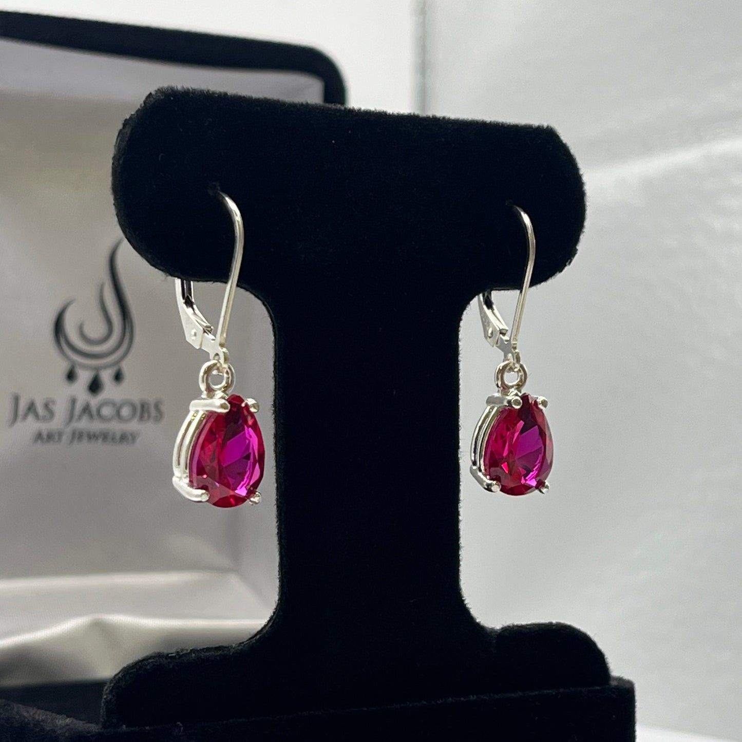 Beautiful 5ctw Pear Cut Ruby Earrings Sterling Silver Drop Dangle Leverback Fine Jewelry Trends Red Ruby Teardrop July Lady Gift