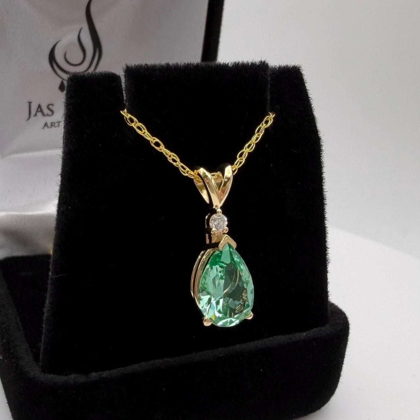 14k Gold 2ct Mint Green Spinel & Diamond Necklace Heirloom Quality Jewelry Gift