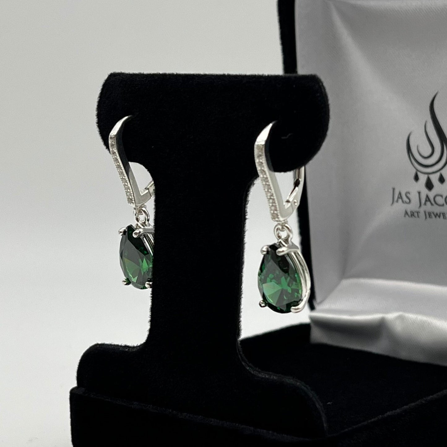 Beautiful 7ctw Pear Cut Emerald Earrings in Sterling Silver