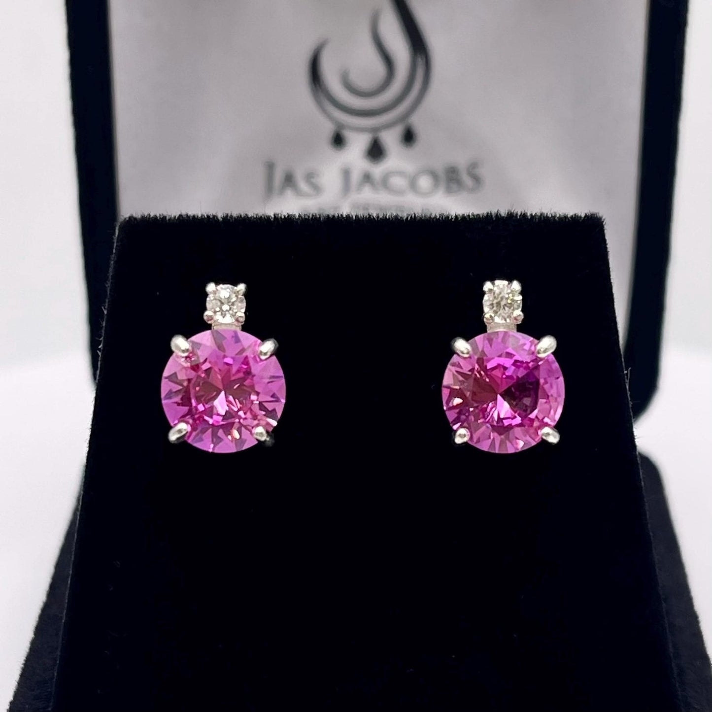 4ctw Brilliant Cut Pink Sapphire Earrings Stud with accents Jewelry Gift September Birthstone