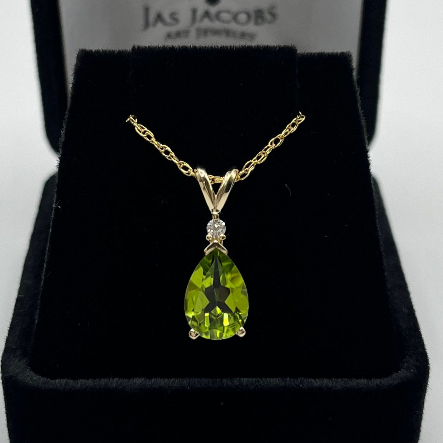 Beautiful 2.2ct Genuine Pear Cut Peridot and Diamond Necklace 14k Gold Jewelry Gift August Birthstone jewelry