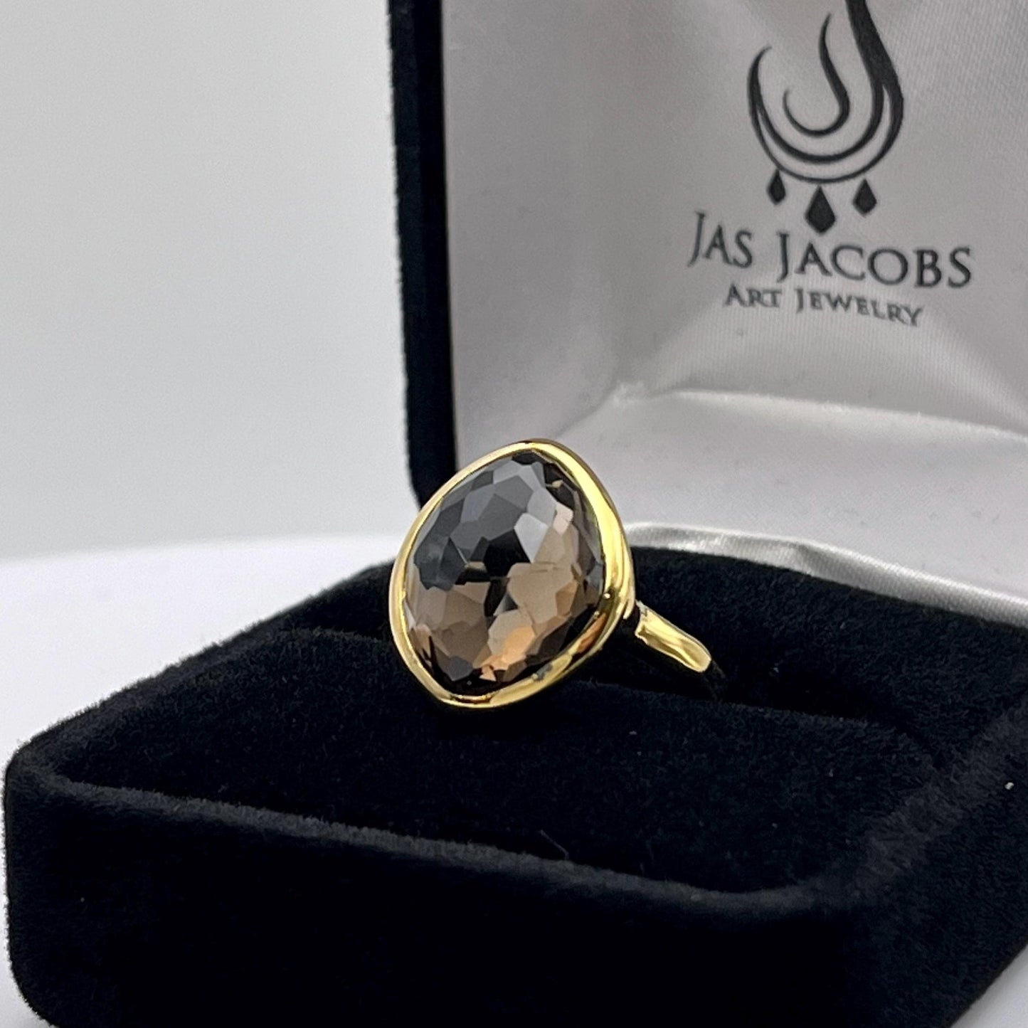 Beautiful 5ct Genuine Smoky Quartz Ring 18k Gold Vermeil Gold Smoky Quartz Ring
