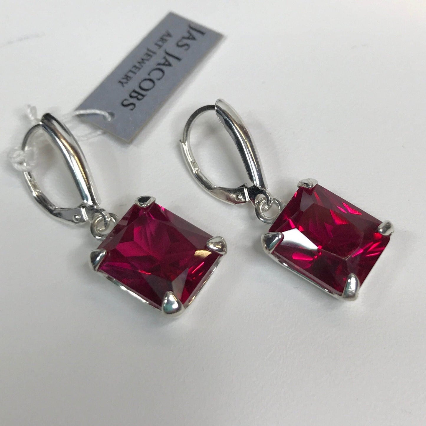 GORGEOUS 8ctw Emerald Cut Ruby Earrings in Sterling Silver