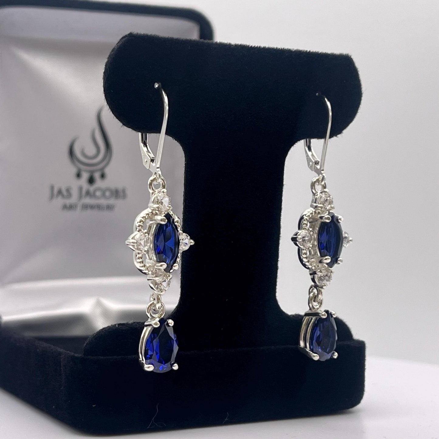 Beautiful 6.7ctw Marquise & Pear Cut Blue Sapphire Earrings Sapphire Leverback Earrings
