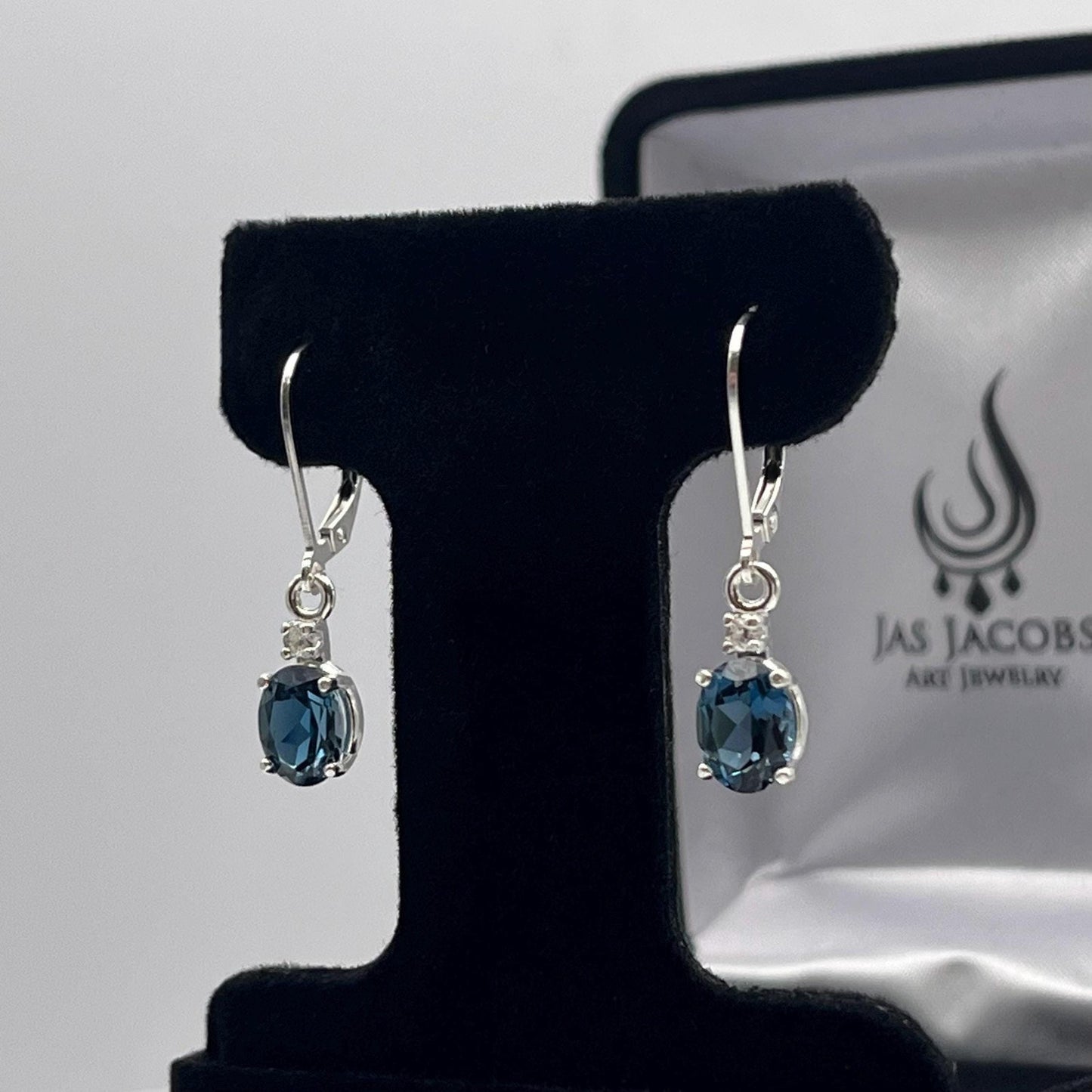 Beautiful 3.4ctw London Blue Topaz Earrings White Sapphire Leverback Earrings Trending Jewelry Gift December Birth