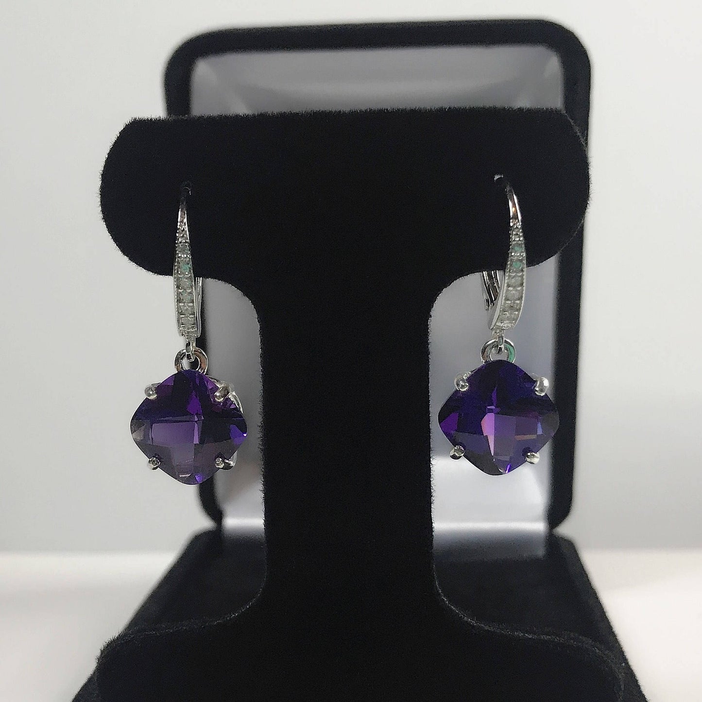 Beautiful 9ctw Cushion Cut Amethyst Earrings White Sapphires in Sterling Silver
