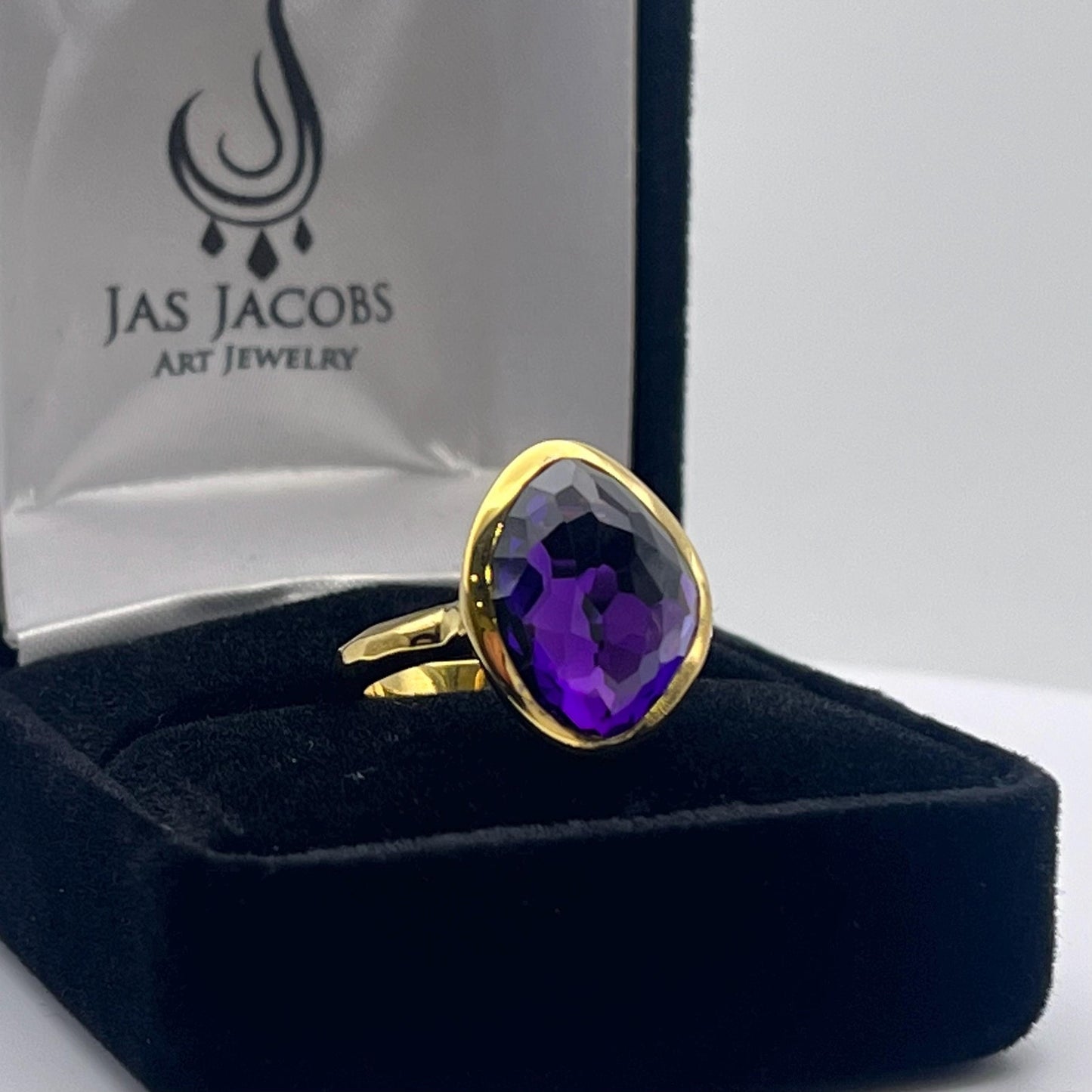 Gorgeous 5ct Genuine Amethyst Ring 18k Gold Vermeil Abstract Cut Amethyst Ring