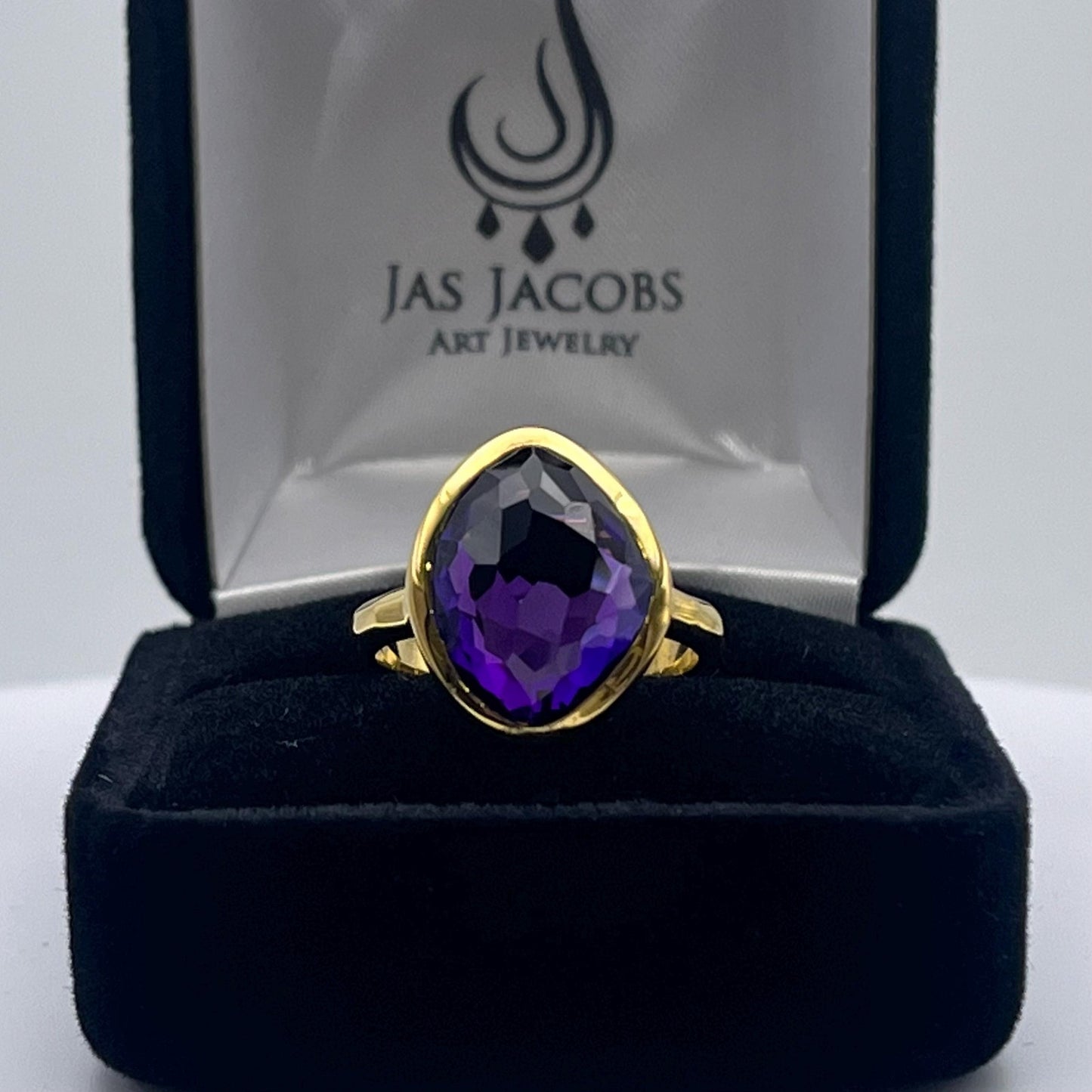 Gorgeous 5ct Genuine Amethyst Ring 18k Gold Vermeil Abstract Cut Amethyst Ring