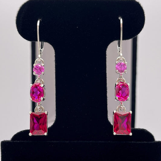 5ctw Multi Cut Pink Sapphire and Ruby Earrings Valentines Jewelry Gift