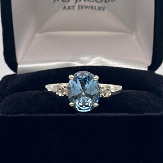 Gorgeous 2.6ct Blue Topaz Ring with White Sapphire accents Size 7